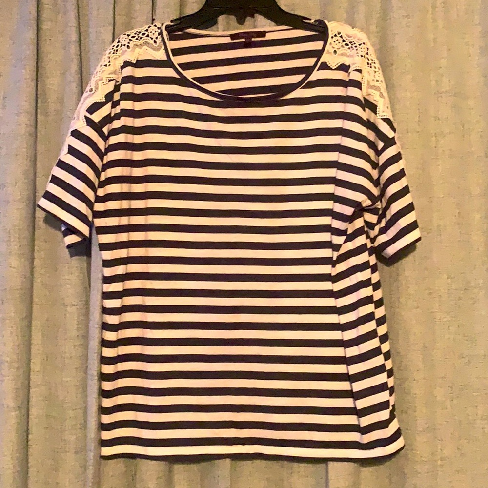 Olivia Sky, navy blue and white stripe, top, XXL